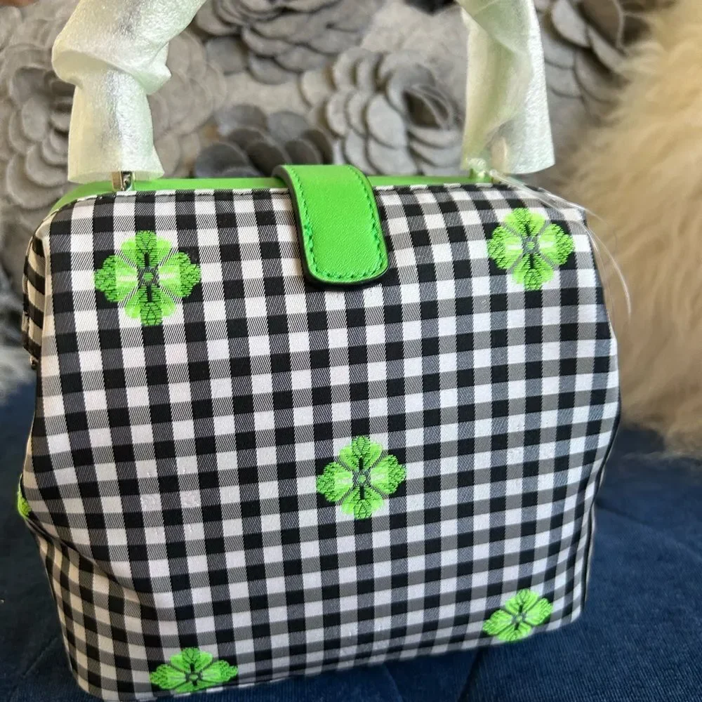 Kate Spade Green and Black Checkered Handbag